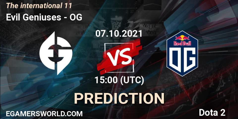 Evil Geniuses contre OG : prédiction de match. 09.10.2021 at 07:00. Dota 2, The Internationa 2021