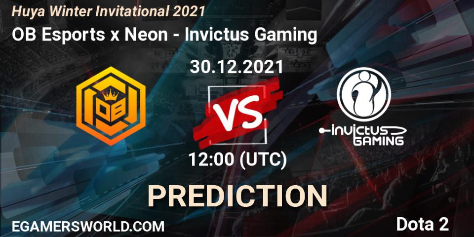 OB Esports x Neon contre Invictus Gaming : prédiction de match. 30.12.2021 at 11:30. Dota 2, Huya Winter Invitational 2021