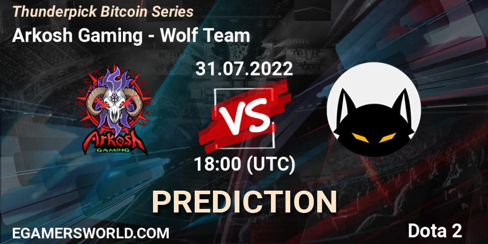 Arkosh Gaming contre Wolf Team : prédiction de match. 31.07.2022 at 18:31. Dota 2, Thunderpick Bitcoin Series