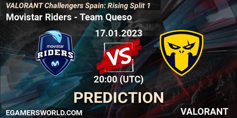 Movistar Riders contre Team Queso : prédiction de match. 17.01.2023 at 20:45. VALORANT, VALORANT Challengers 2023 Spain: Rising Split 1