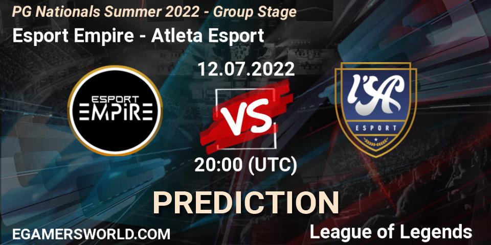 Esport Empire contre Atleta Esport : prédiction de match. 12.07.2022 at 20:00. LoL, PG Nationals Summer 2022 - Group Stage