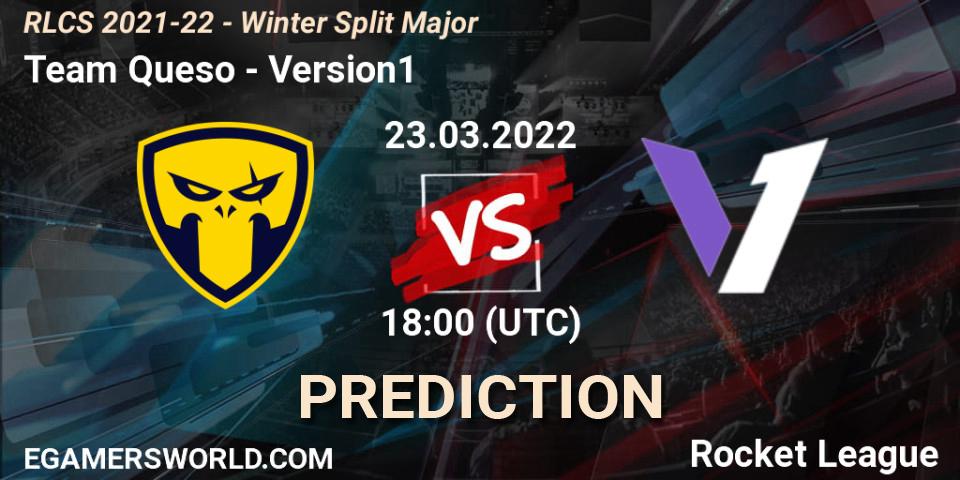 Team Queso contre Version1 : prédiction de match. 23.03.2022 at 18:00. Rocket League, RLCS 2021-22 - Winter Split Major