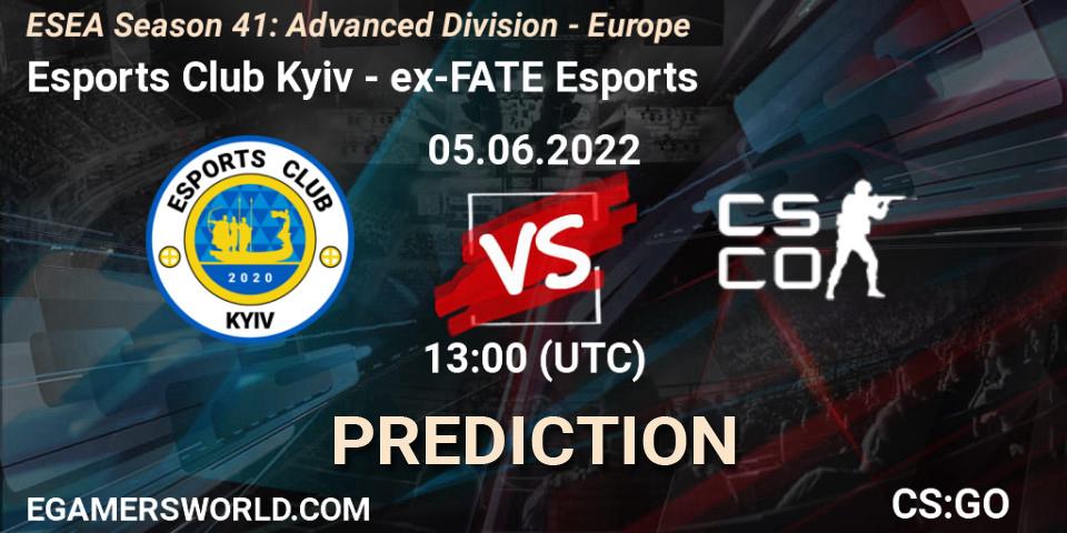 Esports Club Kyiv contre ex-FATE Esports : prédiction de match. 05.06.2022 at 13:00. Counter-Strike (CS2), ESEA Season 41: Advanced Division - Europe
