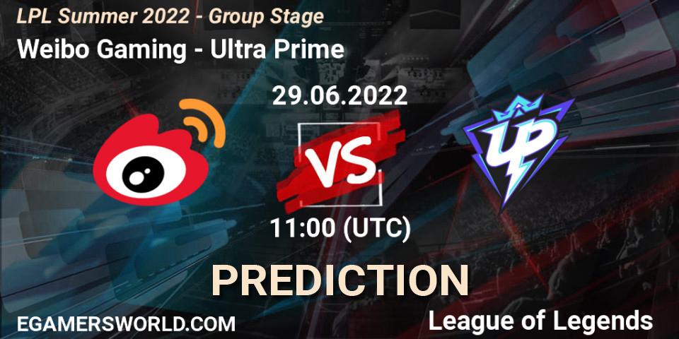 Weibo Gaming contre Ultra Prime : prédiction de match. 29.06.2022 at 11:00. LoL, LPL Summer 2022 - Group Stage