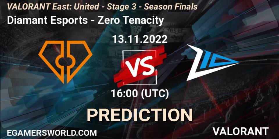 Diamant Esports contre Zero Tenacity : prédiction de match. 13.11.22. VALORANT, VALORANT East: United - Stage 3 - Season Finals