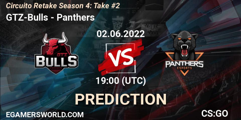 GTZ-Bulls contre Panthers : prédiction de match. 02.06.2022 at 19:00. Counter-Strike (CS2), Circuito Retake Season 4: Take #2