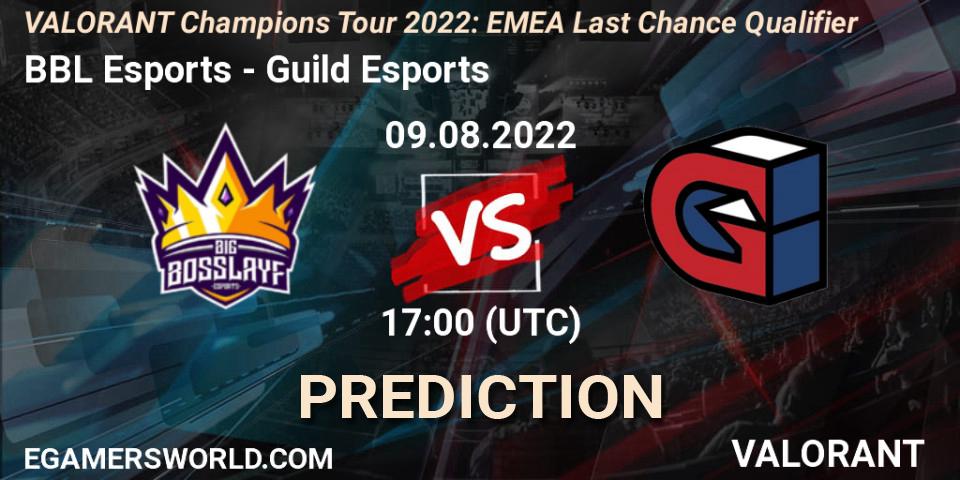 BBL Esports contre Guild Esports : prédiction de match. 09.08.2022 at 17:20. VALORANT, VCT 2022: EMEA Last Chance Qualifier