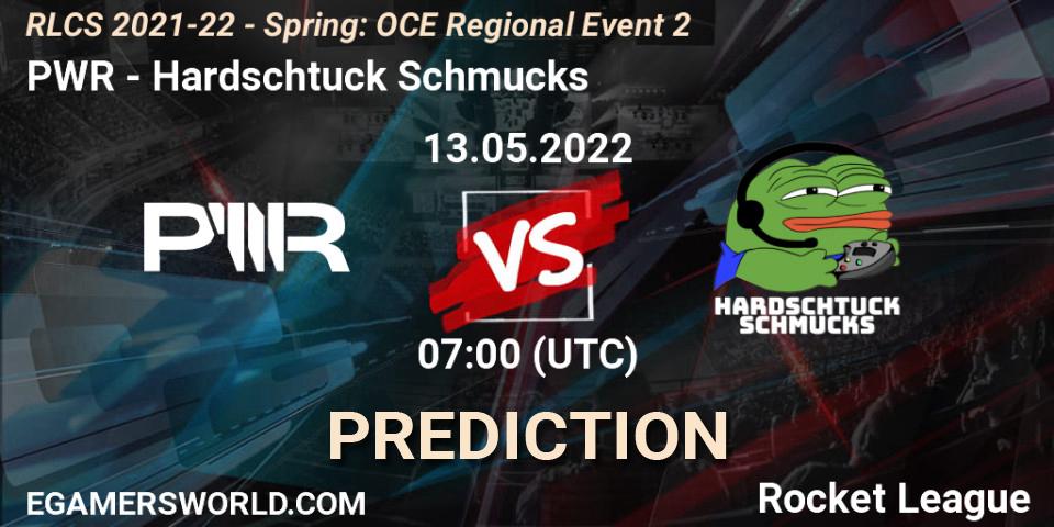 PWR contre Hardschtuck Schmucks : prédiction de match. 13.05.2022 at 07:00. Rocket League, RLCS 2021-22 - Spring: OCE Regional Event 2