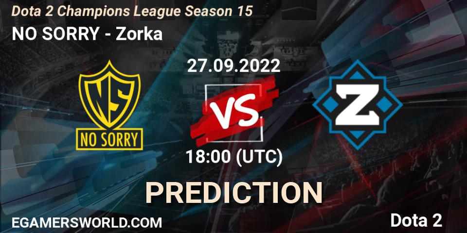 NO SORRY contre Zorka : prédiction de match. 27.09.2022 at 18:01. Dota 2, Dota 2 Champions League Season 15