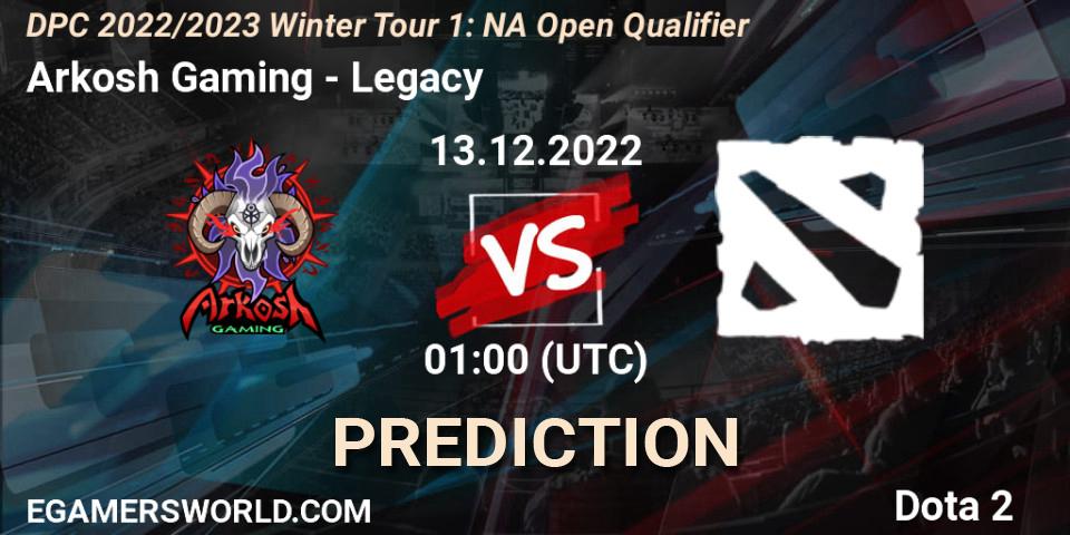 Arkosh Gaming contre Legacy : prédiction de match. 13.12.2022 at 01:04. Dota 2, DPC 2022/2023 Winter Tour 1: NA Open Qualifier 1