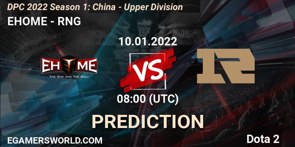 EHOME contre RNG : prédiction de match. 10.01.2022 at 07:55. Dota 2, DPC 2022 Season 1: China - Upper Division