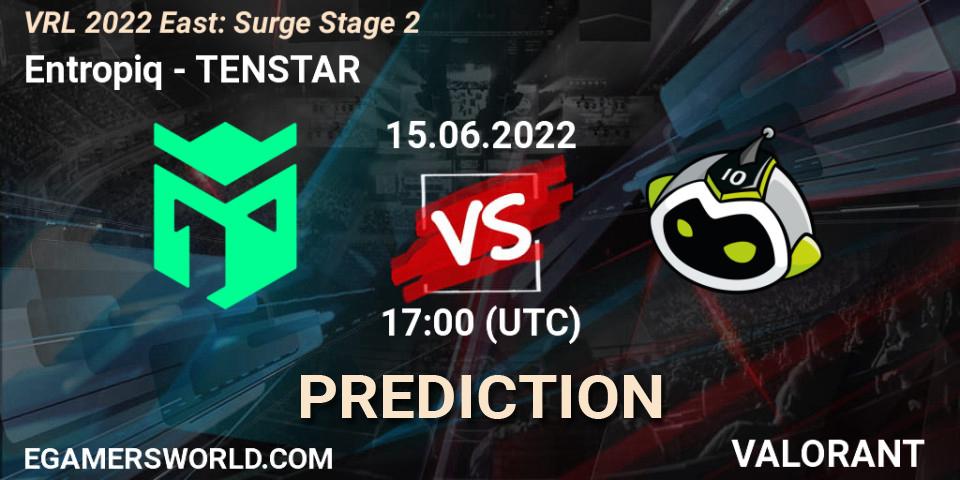 Entropiq contre TENSTAR : prédiction de match. 15.06.2022 at 17:30. VALORANT, VRL 2022 East: Surge Stage 2
