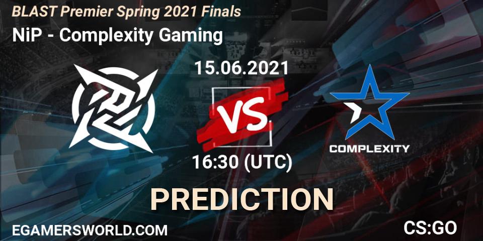 NiP contre Complexity Gaming : prédiction de match. 15.06.2021 at 17:05. Counter-Strike (CS2), BLAST Premier Spring 2021 Finals