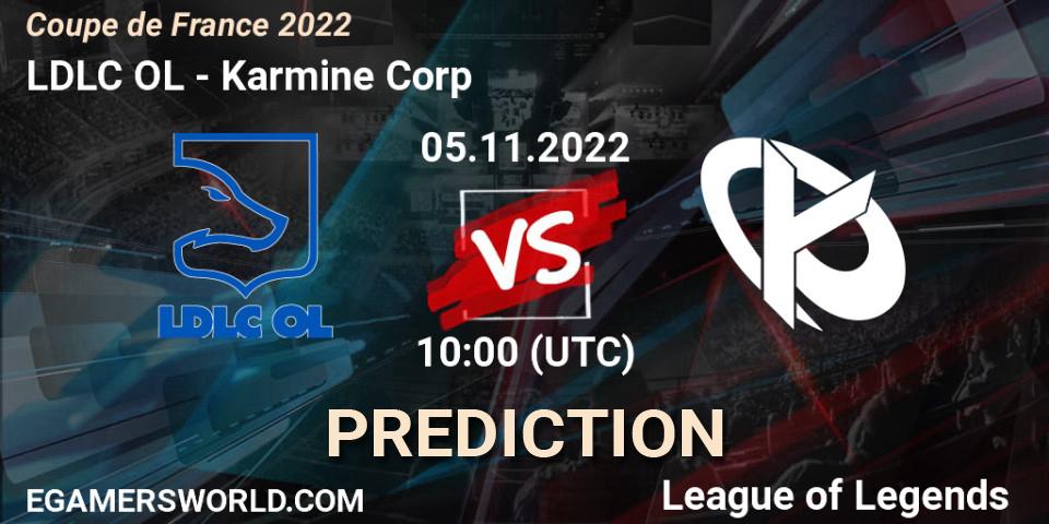 LDLC OL contre Karmine Corp : prédiction de match. 05.11.2022 at 10:00. LoL, Coupe de France 2022