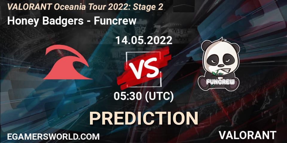 Honey Badgers contre Funcrew : prédiction de match. 14.05.22. VALORANT, VALORANT Oceania Tour 2022: Stage 2