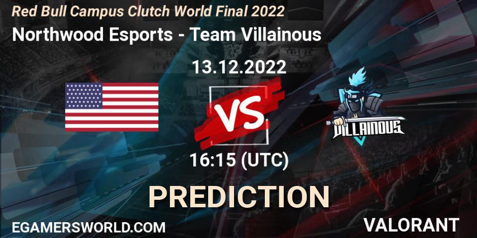 Northwood Esports contre Team Villainous : prédiction de match. 13.12.2022 at 16:15. VALORANT, Red Bull Campus Clutch World Final 2022