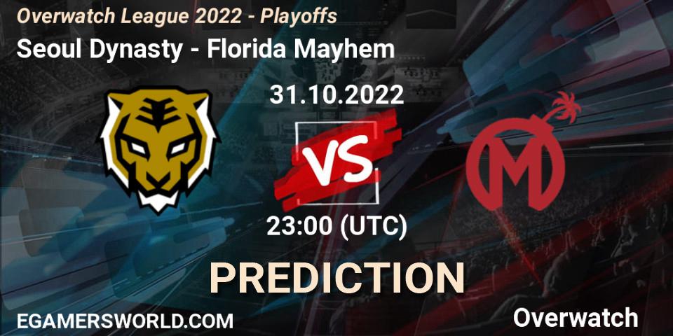 Seoul Dynasty contre Florida Mayhem : prédiction de match. 31.10.2022 at 23:00. Overwatch, Overwatch League 2022 - Playoffs