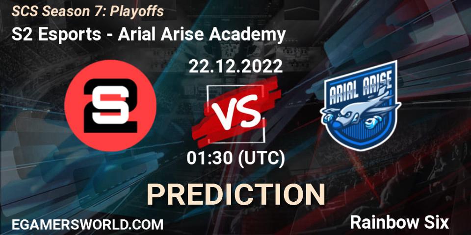 S2 Esports contre Arial Arise Academy : prédiction de match. 22.12.2022 at 01:30. Rainbow Six, SCS Season 7: Playoffs