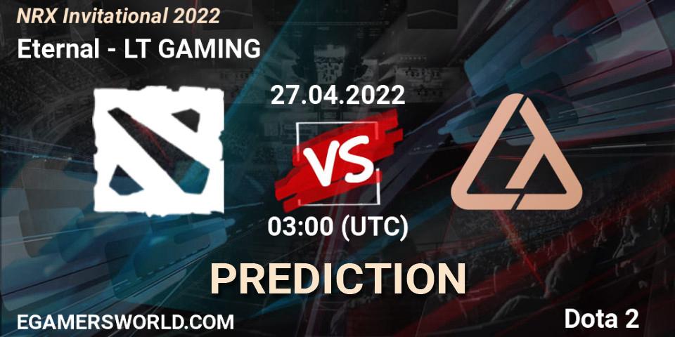 Eternal contre LT GAMING : prédiction de match. 27.04.2022 at 03:09. Dota 2, NRX Invitational 2022