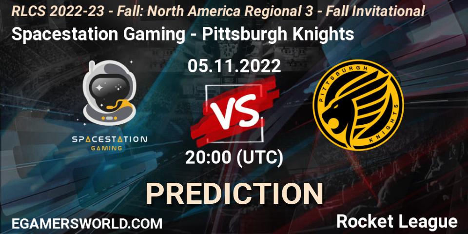 Spacestation Gaming contre Pittsburgh Knights : prédiction de match. 05.11.2022 at 19:50. Rocket League, RLCS 2022-23 - Fall: North America Regional 3 - Fall Invitational