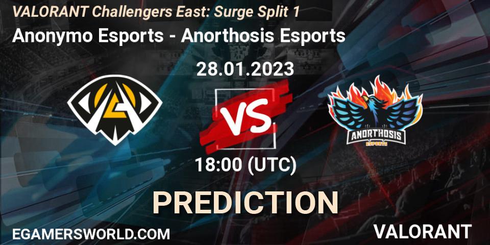 Anonymo Esports contre Anorthosis Esports : prédiction de match. 28.01.23. VALORANT, VALORANT Challengers 2023 East: Surge Split 1
