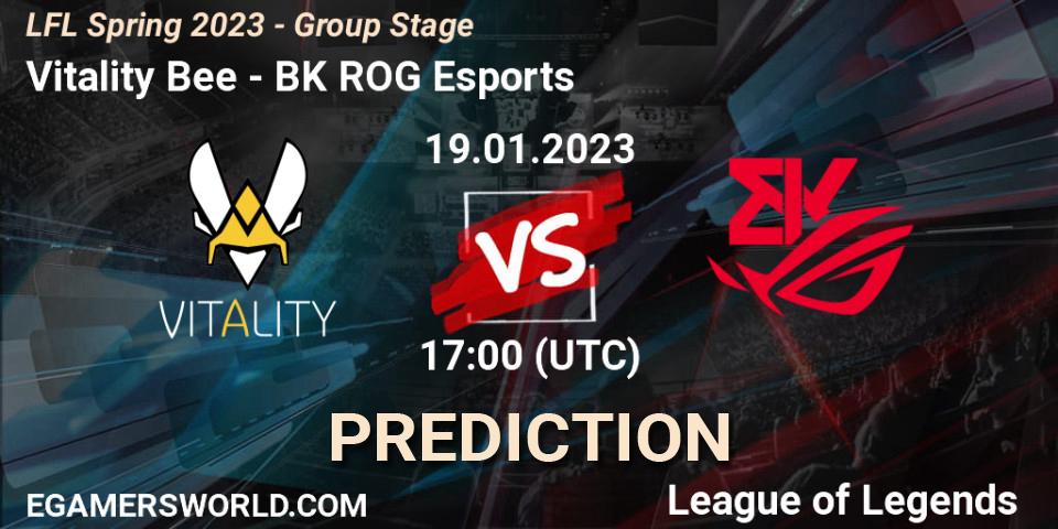 Vitality Bee contre BK ROG Esports : prédiction de match. 19.01.2023 at 17:00. LoL, LFL Spring 2023 - Group Stage