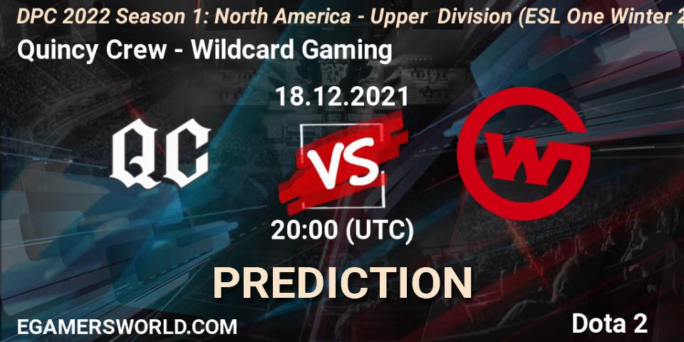 Quincy Crew contre Wildcard Gaming : prédiction de match. 18.12.2021 at 20:02. Dota 2, DPC 2022 Season 1: North America - Upper Division (ESL One Winter 2021)