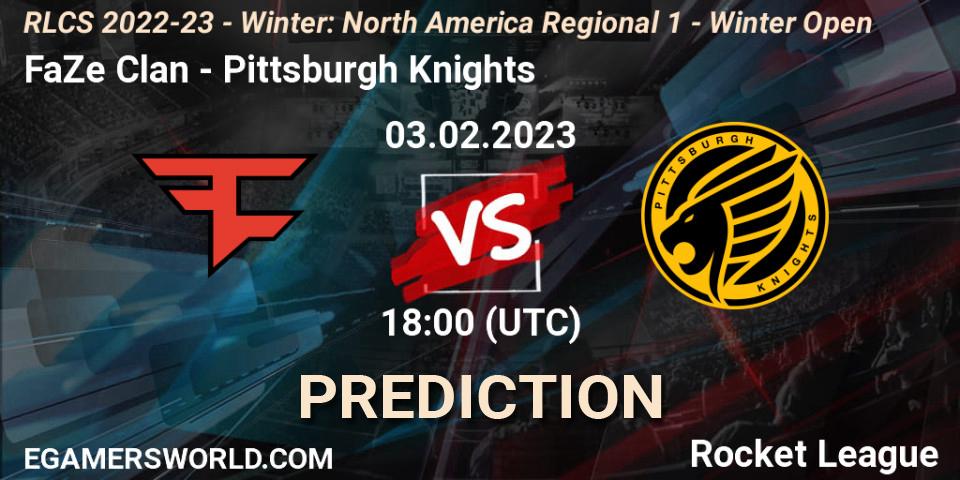 FaZe Clan contre Pittsburgh Knights : prédiction de match. 03.02.2023 at 18:00. Rocket League, RLCS 2022-23 - Winter: North America Regional 1 - Winter Open