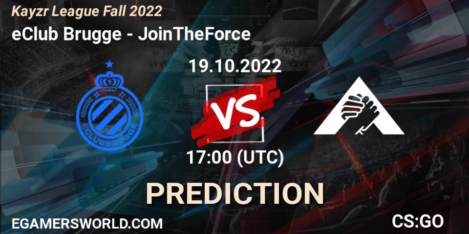 eClub Brugge contre JoinTheForce : prédiction de match. 19.10.2022 at 17:00. Counter-Strike (CS2), Kayzr League Fall 2022