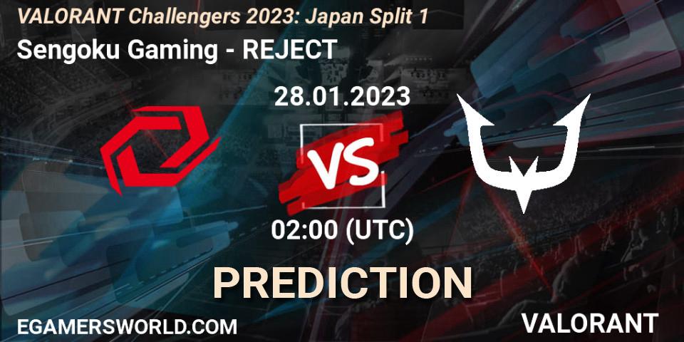 Sengoku Gaming contre REJECT : prédiction de match. 28.01.2023 at 02:00. VALORANT, VALORANT Challengers 2023: Japan Split 1