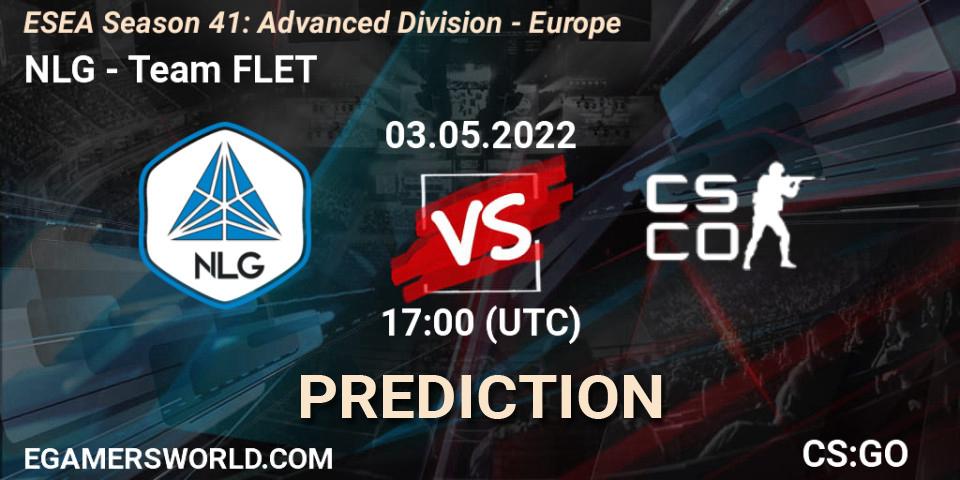 NLG contre Team FLET : prédiction de match. 03.05.2022 at 17:00. Counter-Strike (CS2), ESEA Season 41: Advanced Division - Europe
