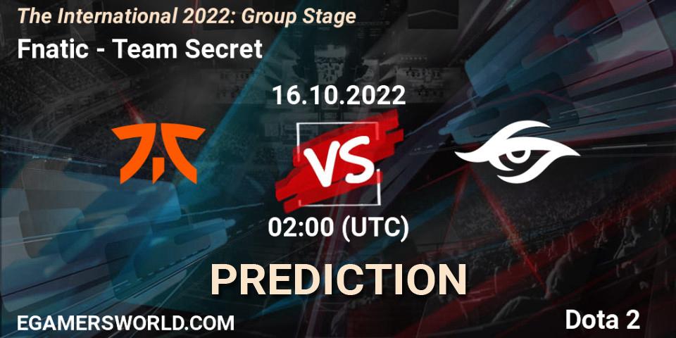 Fnatic contre Team Secret : prédiction de match. 16.10.22. Dota 2, The International 2022: Group Stage