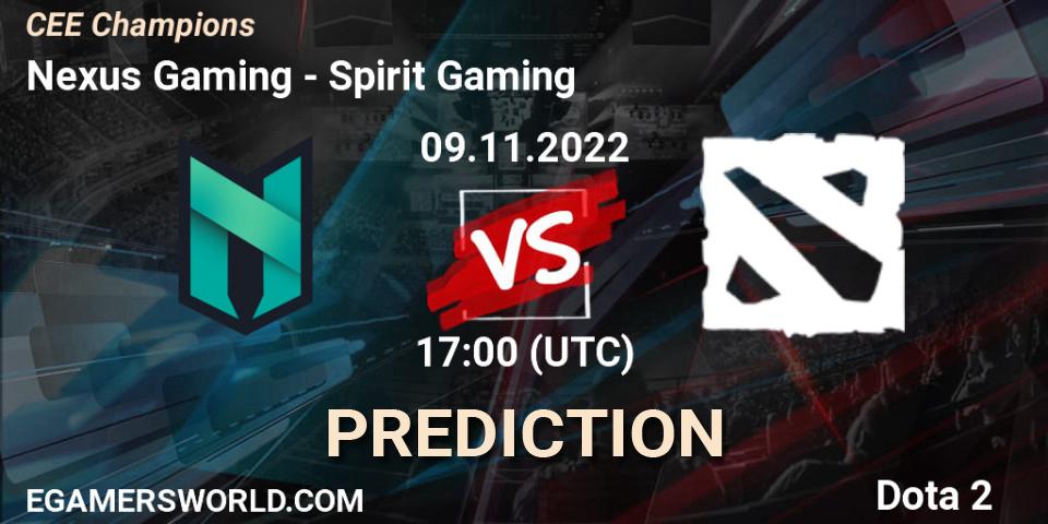 Nexus Gaming contre Spirit Gaming : prédiction de match. 09.11.2022 at 17:20. Dota 2, CEE Champions