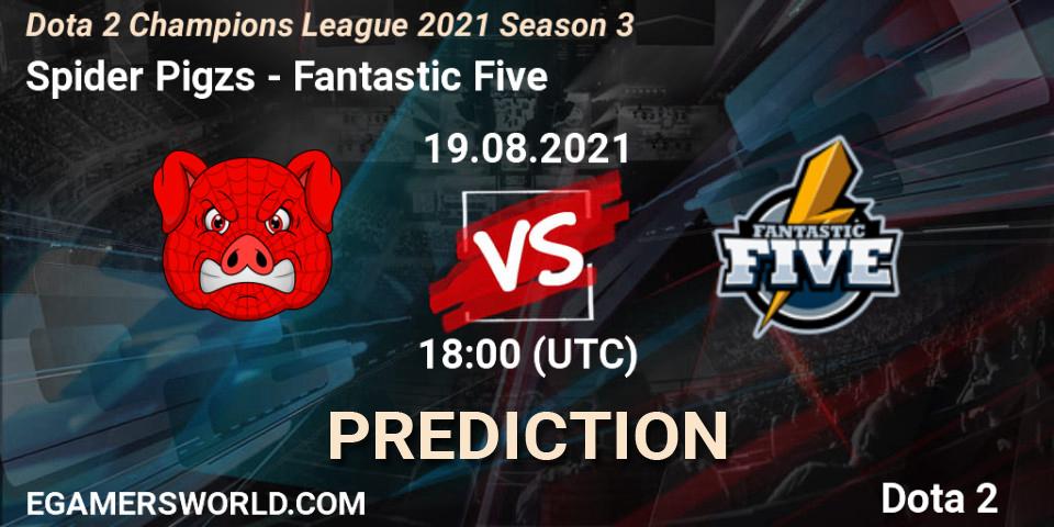 Spider Pigzs contre Fantastic Five : prédiction de match. 19.08.2021 at 15:04. Dota 2, Dota 2 Champions League 2021 Season 3