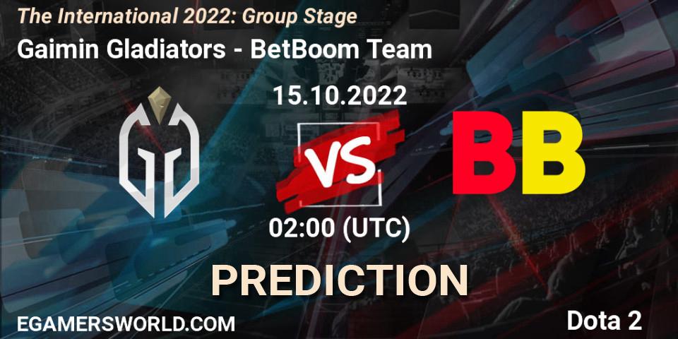 Gaimin Gladiators contre BetBoom Team : prédiction de match. 15.10.22. Dota 2, The International 2022: Group Stage