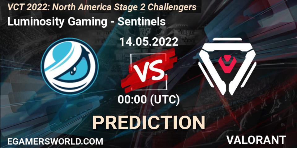 Luminosity Gaming contre Sentinels : prédiction de match. 13.05.2022 at 22:30. VALORANT, VCT 2022: North America Stage 2 Challengers