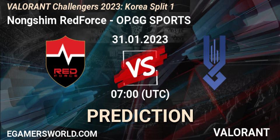 Nongshim RedForce contre OP.GG SPORTS : prédiction de match. 31.01.23. VALORANT, VALORANT Challengers 2023: Korea Split 1