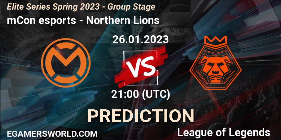 mCon esports contre Northern Lions : prédiction de match. 26.01.2023 at 21:00. LoL, Elite Series Spring 2023 - Group Stage