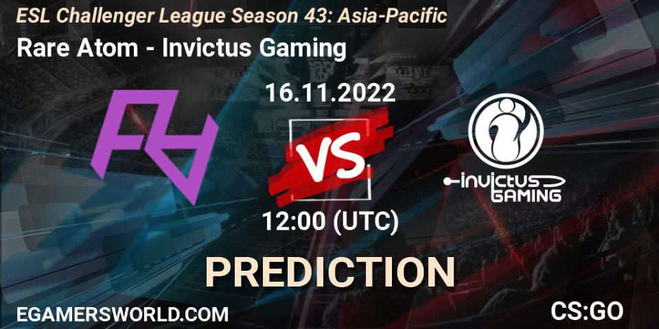 Rare Atom contre Invictus Gaming : prédiction de match. 16.11.22. CS2 (CS:GO), ESL Challenger League Season 43: Asia-Pacific