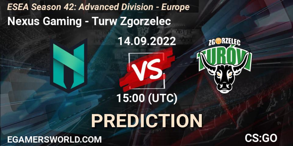 Nexus Gaming contre Turów Zgorzelec : prédiction de match. 14.09.2022 at 15:00. Counter-Strike (CS2), ESEA Season 42: Advanced Division - Europe