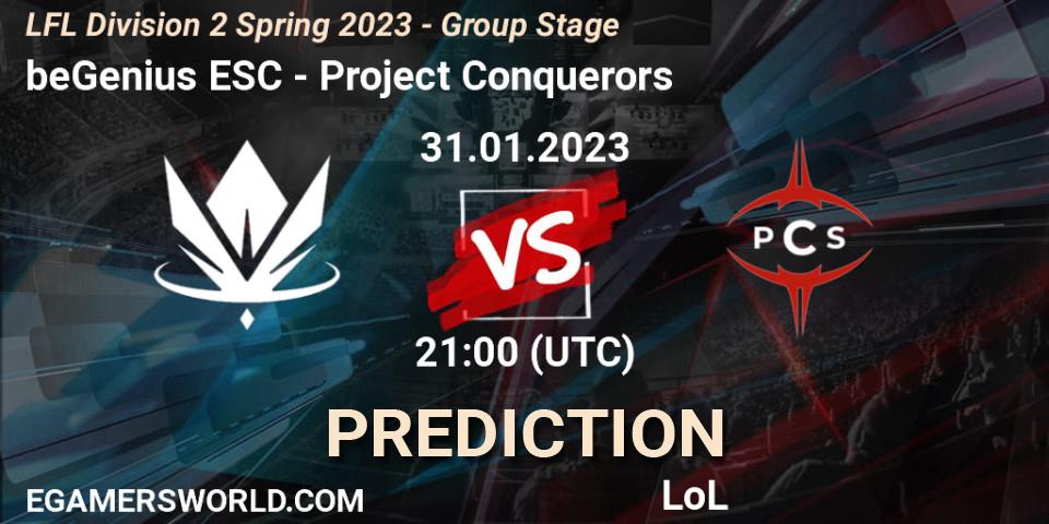 beGenius ESC contre Project Conquerors : prédiction de match. 31.01.23. LoL, LFL Division 2 Spring 2023 - Group Stage