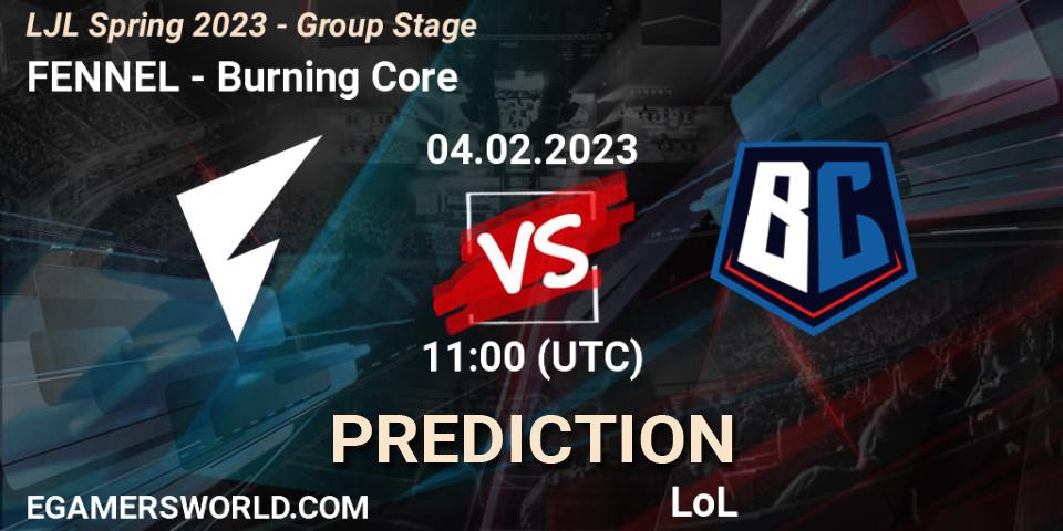 FENNEL contre Burning Core : prédiction de match. 04.02.23. LoL, LJL Spring 2023 - Group Stage