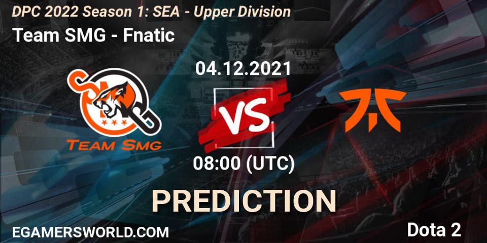 Team SMG contre Fnatic : prédiction de match. 04.12.2021 at 08:02. Dota 2, DPC 2022 Season 1: SEA - Upper Division