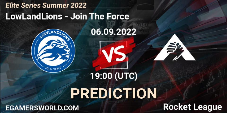 LowLandLions contre Join The Force : prédiction de match. 06.09.2022 at 19:00. Rocket League, Elite Series Summer 2022