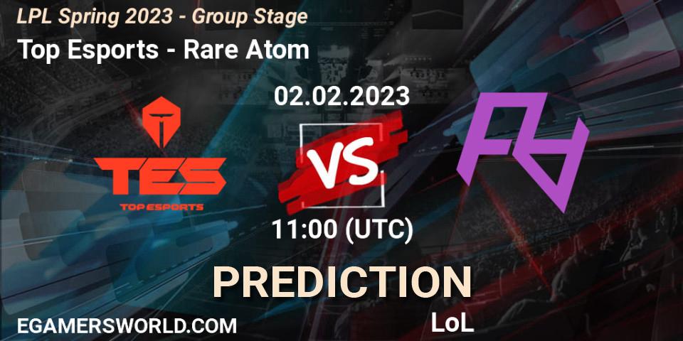 Top Esports contre Rare Atom : prédiction de match. 02.02.23. LoL, LPL Spring 2023 - Group Stage