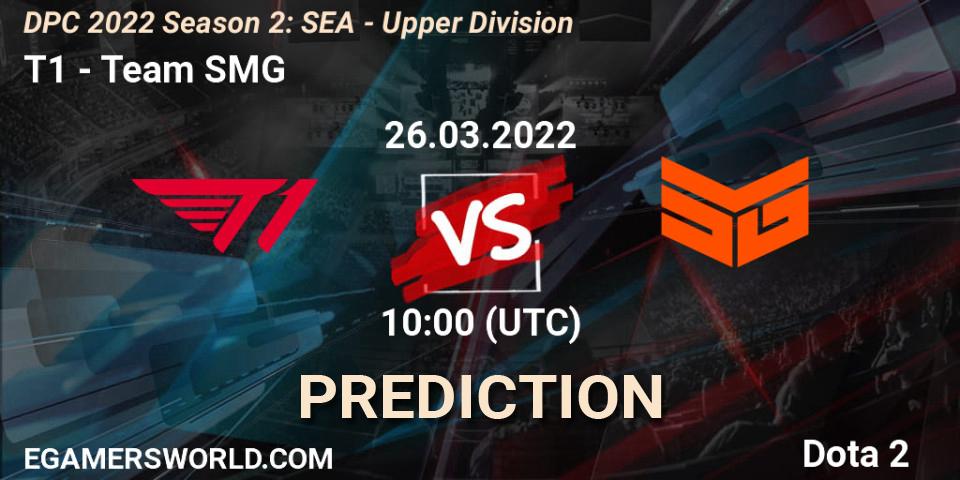T1 contre Team SMG : prédiction de match. 26.03.2022 at 10:24. Dota 2, DPC 2021/2022 Tour 2 (Season 2): SEA Division I (Upper)