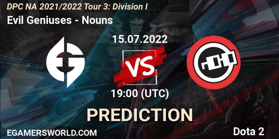 Evil Geniuses contre Nouns : prédiction de match. 15.07.22. Dota 2, DPC NA 2021/2022 Tour 3: Division I