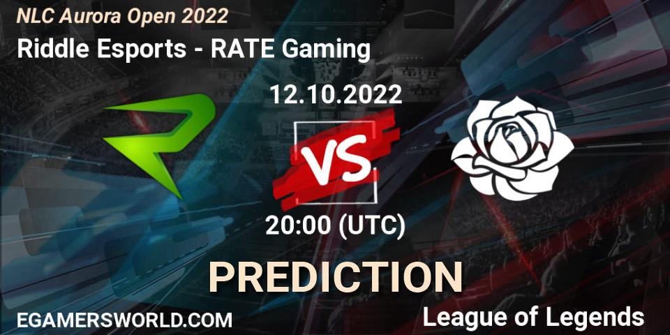 Riddle Esports contre RATE Gaming : prédiction de match. 12.10.2022 at 19:00. LoL, NLC Aurora Open 2022