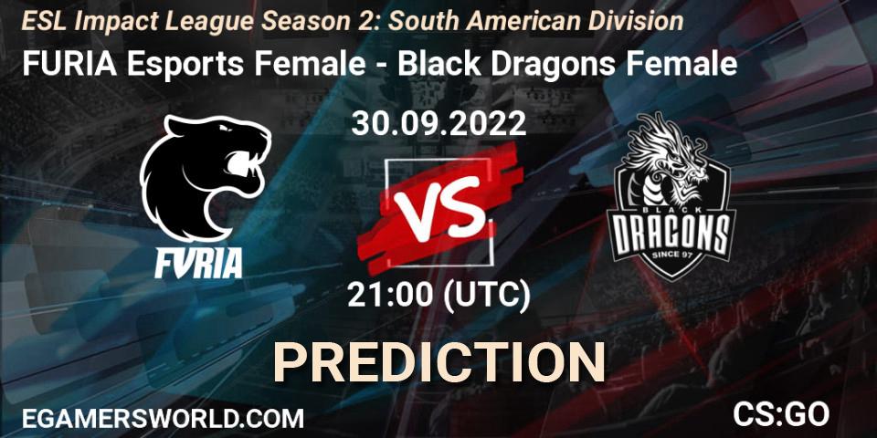 FURIA Esports Female contre Black Dragons Female : prédiction de match. 30.09.2022 at 21:00. Counter-Strike (CS2), ESL Impact League Season 2: South American Division