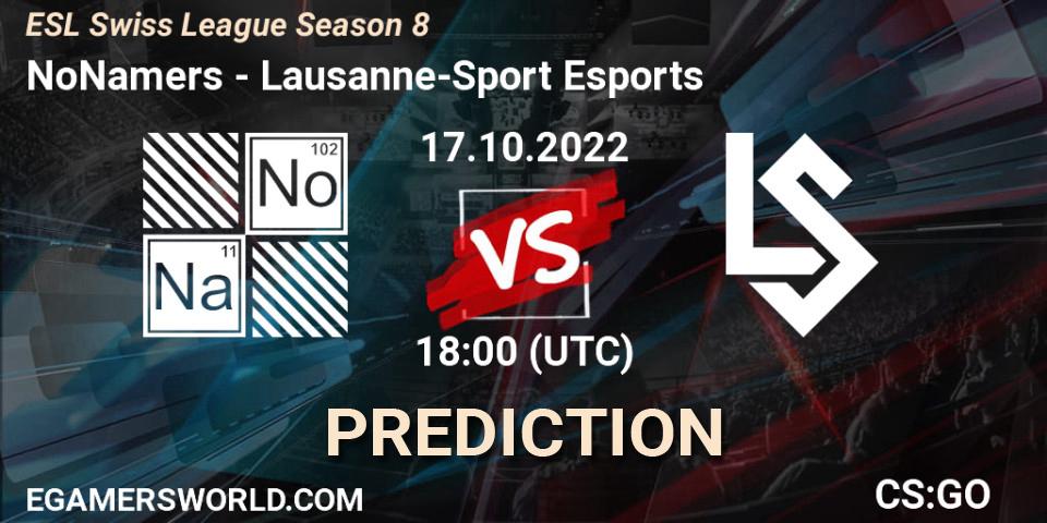 NoNamers contre Lausanne-Sport Esports : prédiction de match. 17.10.2022 at 18:00. Counter-Strike (CS2), ESL Swiss League Season 8